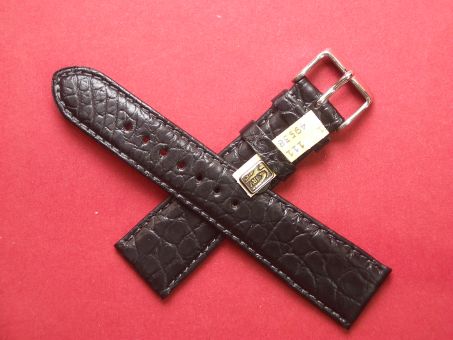 Louisiana Krokodil-Leder-Armband 22mm im Verlauf auf 18mm, Farbe: Schwarz Schließe weiß