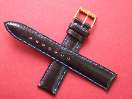 Leder-Armband 18mm auf 16mm im Verlauf Farbe: Schwarz blaue Naht 