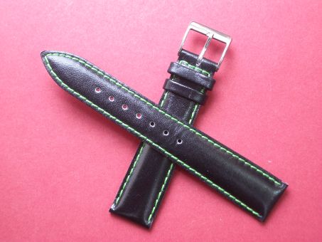 Leder-Armband 18mm auf 16mm im Verlauf Farbe: Schwarz grüne Naht 