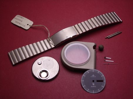 Dugena Lip Bausatz bestehend aus Gehäuse mit Glas und Deckel, Zifferblatt, Zeigersatz, Krone, zwei Federstegen und Armband 