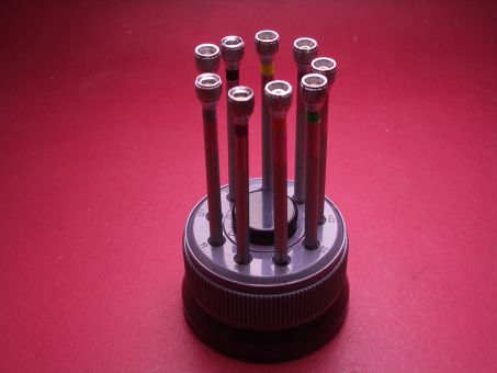 Schraubendreher-Set mit Drehständer und Ersatzspitzen, Größen: Ø 0,8-1,0-1,2-1,4-1,6-1,8-2,0 