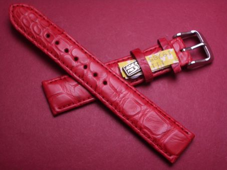 Louisiana Krokodil-Leder-Armband, 18mm im Verlauf auf 16mm, Farbe: rot matt (große Narbung) 