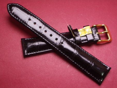 Louisiana Krokodil-Leder-Armband, 18mm im Verlauf auf 16mm, Farbe: schwarz glänzend (große Narbung) 