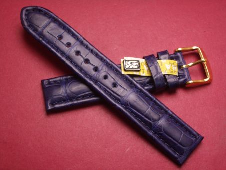 Louisiana Krokodil-Leder-Armband, 18mm im Verlauf auf 18mm, Farbe: dunkelblau matt (große Narbung) 