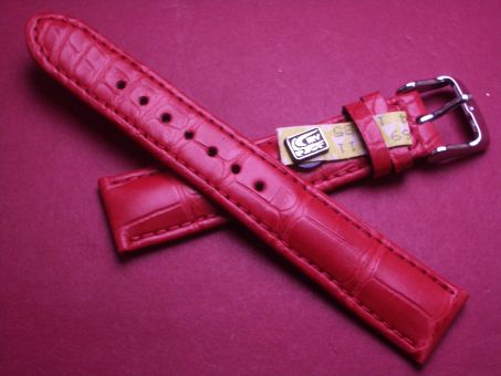Louisiana Krokodil-Leder-Armband, 18mm im Verlauf auf 16mm, Farbe: rot matt (große Narbung) 