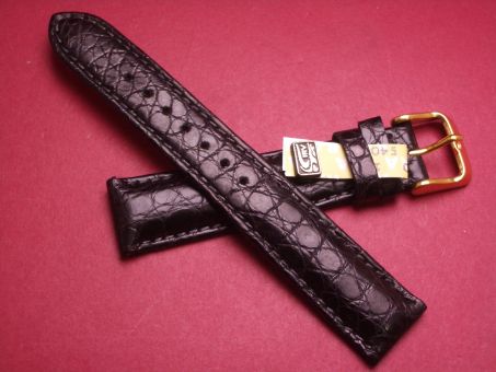 Louisiana Krokodil-Leder-Armband, 18mm im Verlauf auf 16mm, Farbe: schwarz matt 
