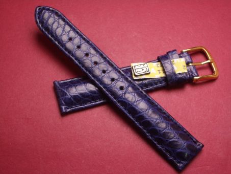 Louisiana Krokodil-Leder-Armband, signiert: Glashütte, 18mm im Verlauf auf 16mm, Farbe: dunkelblau matt 