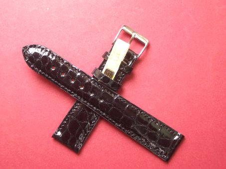 Louisiana Krokodil-Leder-Armband, 20mm im Verlauf auf 18mm Farbe: Schwarz glänzend 