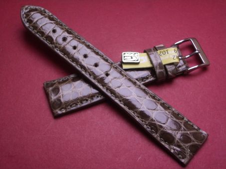 Krokodil-Leder-Armband, 20mm im Verlauf auf 16mm Farbe: taupe glänzend 