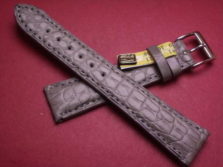 Krokodil-Leder-Armband, 20mm im Verlauf auf 16mm Farbe: grau matt 