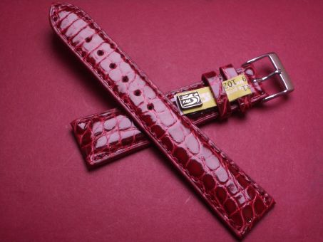 Krokodil-Leder-Armband, 20mm im Verlauf auf 16mm Farbe: dunkelrot glänzend 