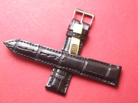 Louisiana Krokodil-Leder-Armband, 20mm im Verlauf auf 18mm Farbe: Schwarz (große Narbung) 