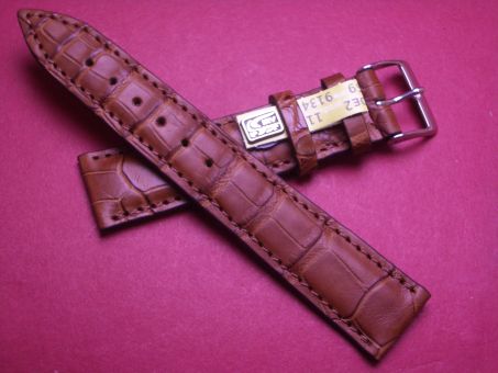 Louisiana Krokodil-Leder-Armband 20mm im Verlauf auf 18mm Farbe: Cognac-Braun matt (große Narbung) 