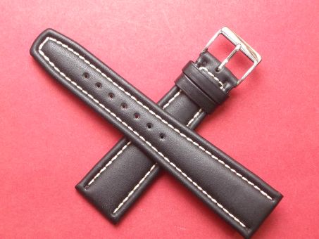 Leder-Armband Graf 22mm im Verlauf auf 18mm Farbe: Schwarz weiße Naht Schließe weiß