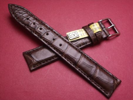 Louisiana Krokodil-Leder-Armband, 18mm im Verlauf auf 16mm Farbe: braun matt (große Narbung) gelbe Schließe