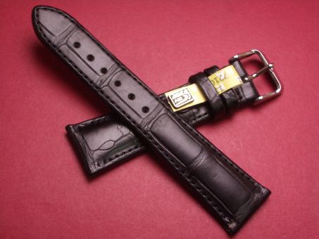 Louisiana Krokodil-Leder-Armband 22mm im Verlauf auf 18mm, signiert: Mühle, Farbe: schwarz matt (große Narbung) 