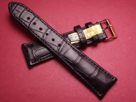 Louisiana Krokodil-Leder-Armband 22mm im Verlauf auf 18mm, signiert: D. Dornbühl & Sohn, Farbe: schwarz matt (große Narbung) 