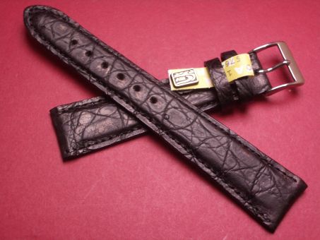 Louisiana Krokodil-Leder-Armband 20mm im Verlauf auf 16mm Farbe: schwarz matt (große Narbung) 