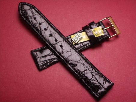 Louisiana Krokodil-Leder-Armband, 20mm im Verlauf auf 18mm, Farbe: schwarz glänzend (große Narbung) 