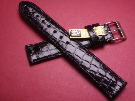 Louisiana Krokodil-Leder-Armband, 18mm im Verlauf auf 16mm, Farbe: schwarz glänzend 
