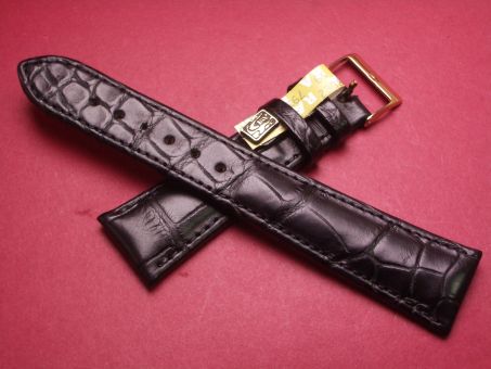 Louisiana Krokodil-Leder-Armband 22mm auf 18mm, signiert: Mühle, extra lang, Farbe: schwarz matt (große Narbung) 