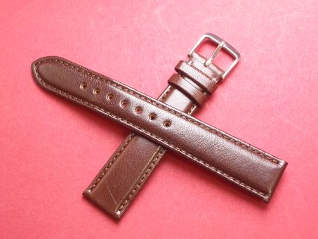 Leder-Armband Graf 18mm im Verlauf auf 16mm,  Farbe: dunkel Braun Schließe gelb