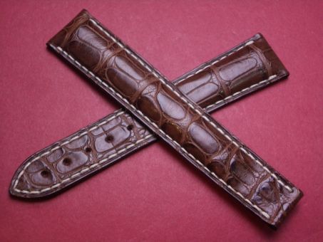 Omega Krokoleder-Armband, 19mm im Verlauf auf 15mm, , Farbe: braun mit weißer Naht, für Faltschließe 