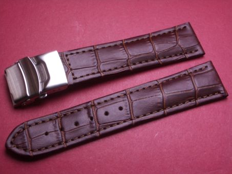 Leder-Armband 22mm im Verlauf auf 20mm, Farbe: dunkelbraun, Edelstahl-Sicherheitsfaltschließe 