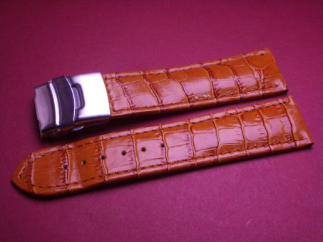 Leder-Armband 24mm im Verlauf auf 22mm, Farbe: orange glänzend, Edelstahl-Sicherheitsfaltschließe 