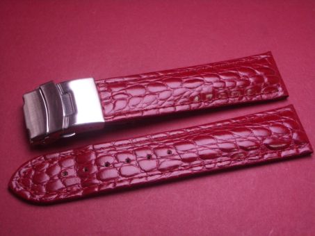 Leder-Armband 22mm im Verlauf auf 20mm, Farbe: rot glänzend, Edelstahl-Sicherheitsfaltschließe 
