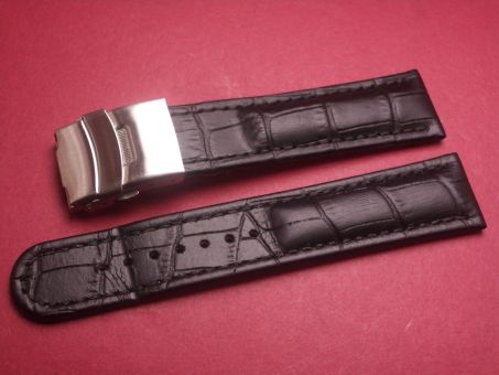 Leder-Armband 22mm im Verlauf auf 20mm, Farbe: schwarz matt, Edelstahl-Sicherheitsfaltschließe 