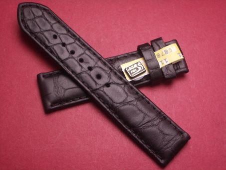 Louisiana Krokodil-Leder-Armband, 19mm im Verlauf auf 18mm, signiert: Glashütte, extra kurz, Farbe: schwarz matt 