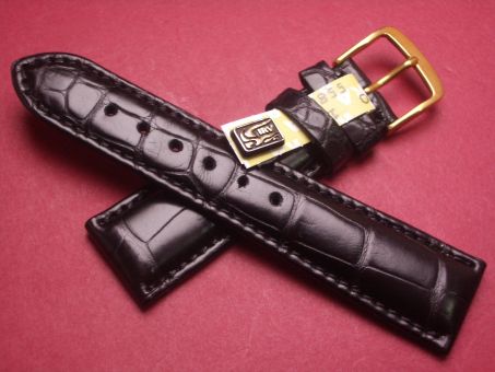 Louisiana Krokodil-Leder-Armband, 19mm im Verlauf auf 16mm, signiert: Glashütte, extra kurz, Farbe: schwarz 