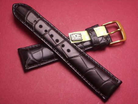 Louisiana Krokodil-Leder-Armband, 19mm im Verlauf auf 16mm, signiert: Glashütte, extra kurz, Farbe: schwarz 