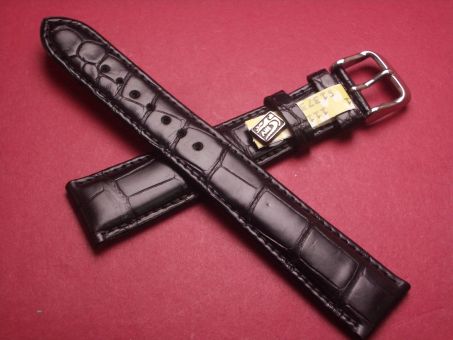 Louisiana Krokodil-Leder-Armband, 19mm im Verlauf auf 16mm, signiert: Glashütte (überstempelt), extra lang, Farbe: schwarz 