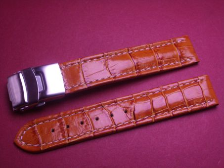 Leder-Armband 18mm, Farbe: orange mit weißer Naht, Edelstahl-Sicherheitsfaltschließe 