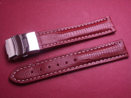 Leder-Armband, 18mm, Farbe: rot-braun mit weißer Naht, Edelstahl-Sicherheitsfaltschließe 