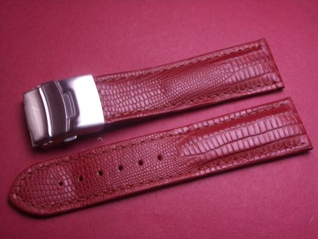 Leder-Armband 24mm im Verlauf auf 22mm, Farbe: rot-braun, Edelstahl-Sicherheitsfaltschließe 