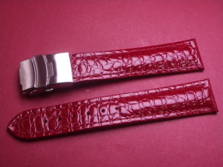 Leder-Armband 20mm im Verlauf auf 18mm, Farbe: rot glänzend, Edelstahl-Sicherheitsfaltschließe 