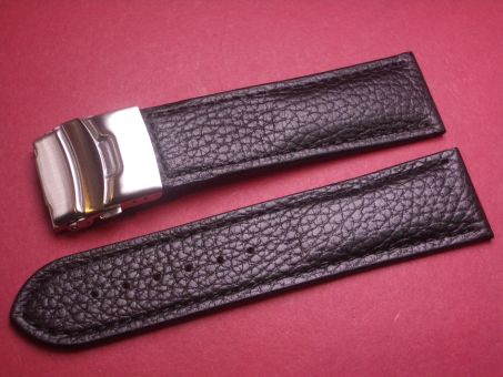 Leder-Armband 26mm im Verlauf auf 24mm, Farbe: schwarz, Edelstahl-Sicherheitsfaltschließe 