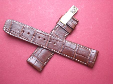 Baume & Mercier Alligator-Leder-Armband 23mm im Verlauf auf 20mm Farbe: Braun weiße Naht 