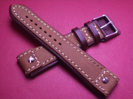 Leder-Armband, 20mm im Verlauf auf 20mm, Farbe: hell- und dunkelbraun mit beiger Naht 