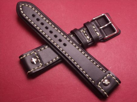Leder-Armband, 20mm im Verlauf auf 20mm, Farbe: schwarz mit heller Naht 
