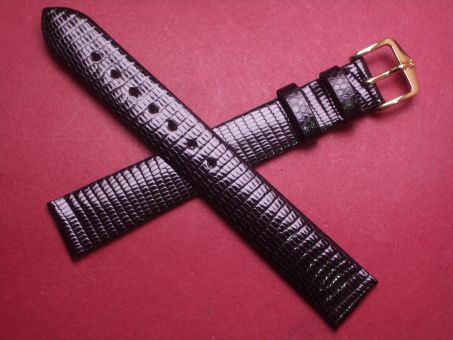 Hirsch Uhren-Armband, Eidechsenleder,16mm im Verlauf auf 14mm, Farbe: schwarz glänzend 