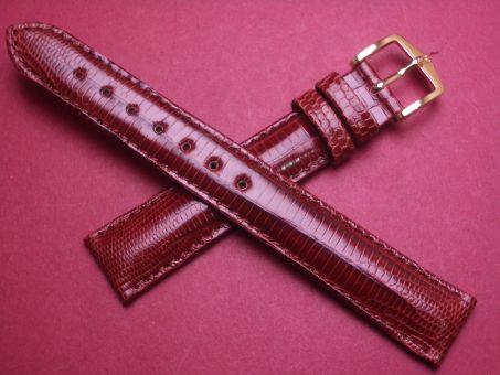 Hirsch Uhren-Armband, Eidechsenleder, 16mm im Verlauf auf 14mm, Farbe: rot-braun glänzend 