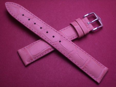 Hirsch Uhren-Armband, Kalbseder mit Krokoprägung, 16mm im Verlauf auf 14mm, Farbe: rosa 