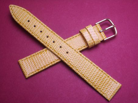 Hirsch Uhren-Armband, Kalbsleder mit Eidechsenprägung, 16mm im Verlauf auf 14mm, Farbe: gelb glänzend 