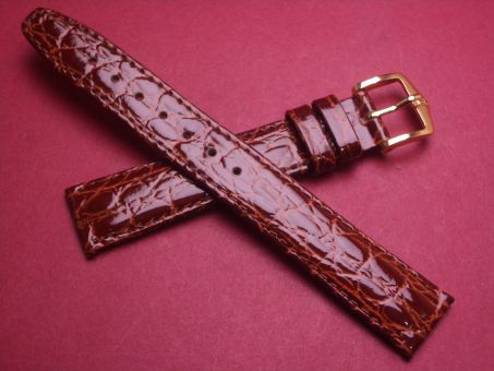 Hirsch Uhren-Armband, Kalbsleder mit Krokoprägung, 16mm im Verlauf auf 14mm, Farbe: braun glänzend 