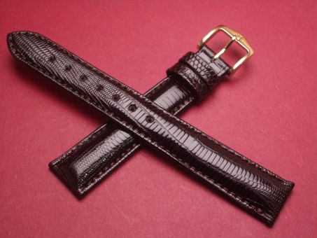 Hirsch Uhren-Armband, Eidechsenleder, 16mm im Verlauf auf 14mm, Farbe: dunkelbraun glänzend 