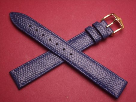 Hirsch Uhren-Armband, Kalbsleder mit Eidechsenprägung, 16mm im Verlauf auf 14mm, Farbe: dunkelblau 